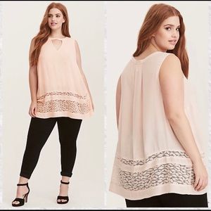 Torrid Lace Insert Gauze Cutout Neck Tank Top